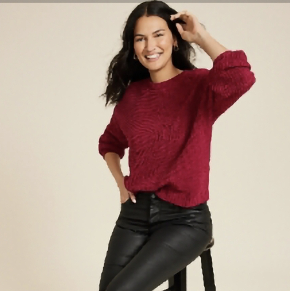 Maurices Burgundy Chenille Patchwork Oversized Pullover Sweater